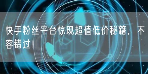 快手粉丝平台惊现超值低价秘籍，不容错过！