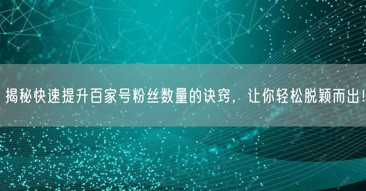 揭秘快速提升百家号粉丝数量的诀窍，让你轻