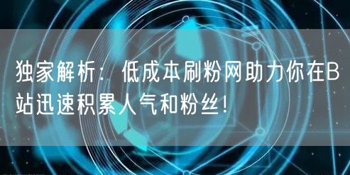 独家解析：低成本刷粉网助力你在B站迅速积累人气和粉丝！