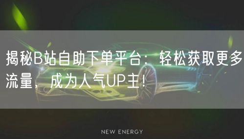 揭秘B站自助下单平台：轻松获取更多流量，成为人气UP主！