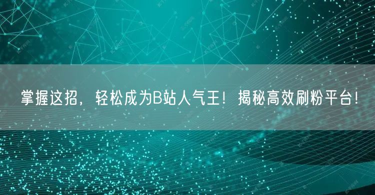 掌握这招，轻松成为B站人气王！揭秘高效刷粉平台！